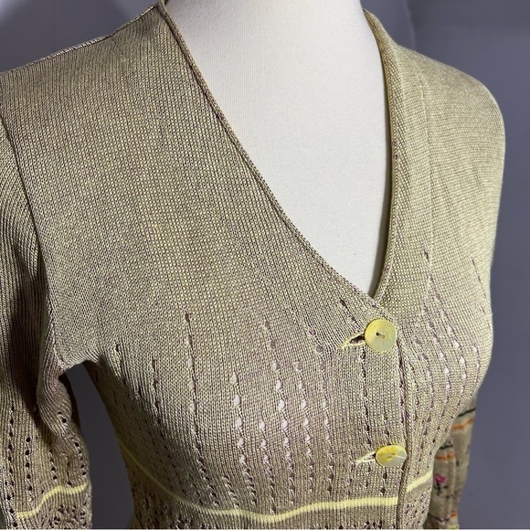 Vintage Cardigan Knit Sweater Poetcore Cottage Crochet Floral Neutral Cream - Picture 10 of 11